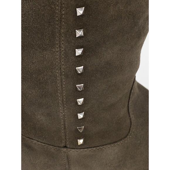 Marc Fisher Sage Green Secrit Suede Tall  Studded Wide Calf Low Heel Boots 5 - Picture 6 of 9